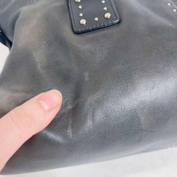 y2k Vintage Michael Kors Astor Black Leather Studded Shoulder Bag Rocker Chic - Picture 11 of 14